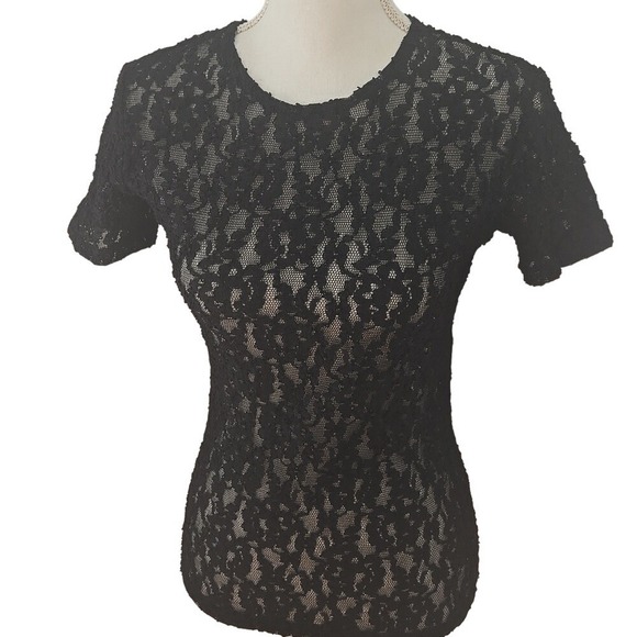 Victoria's Secret Tops - Victoria's Secret Y2K Vintage Black Lace Short Sleeve Sheer Top Blouse - Size XS